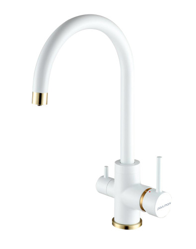 Paulmark Смеситель для кухни ESSEN, белый матовый-бронза, 213211-431BR