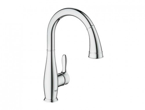 Grohe Parkfield с выдвижной лейкой, C-образный излив (хром)