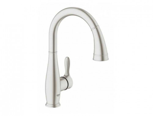 Grohe Parkfield с выдвижной лейкой, C-образный излив (суперсталь)