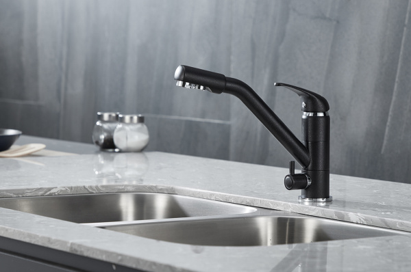 Paulmark Смеситель для кухни HESSEN, на две воды,черный металлик, He213017-418