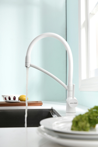 Paulmark Смеситель для кухни SIEGEN, белый полностью, 213111-431TW