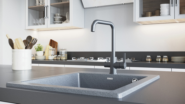 Paulmark Смеситель для кухни LOGAS, Lo213021-402, Серый металлик