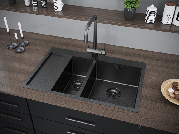 Paulmark Мойка нерж. сталь AISI304 UNION, PM537851-GMR, вороненая сталь, правая, 780х510мм