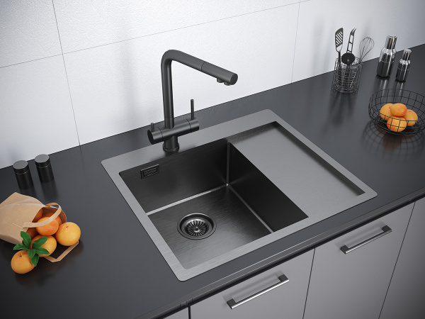 Paulmark Мойка нерж. сталь AISI304 ALSTER, PM825951-GML, вороненая сталь, левая, 590х510мм