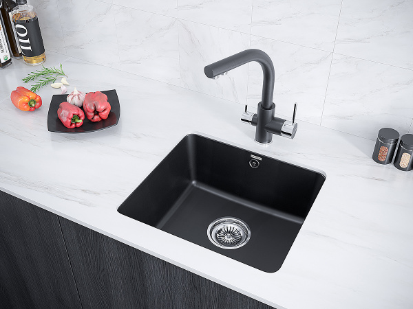 Paulmark Мойка кварцевая UNTER, PM204543-BL, черный, 455х435, подст. мон. Paulmark Paulmark Мойка кварцевая UNTER, PM204543-BL, черный, 455х435, подст. мон. Paulmark