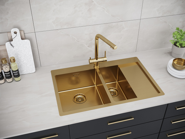 Paulmark Мойка нерж. сталь AISI304 UNION, PM537851-BGL, брашированное золото, левая, 780х510мм