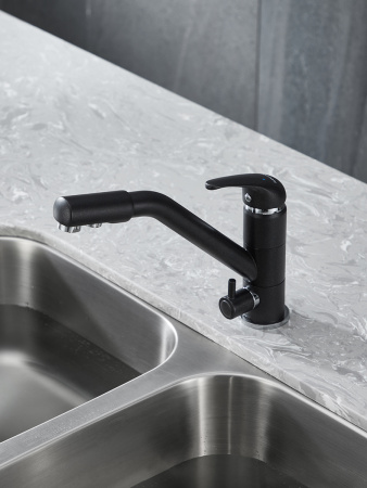 Paulmark Смеситель для кухни HESSEN, на две воды,черный металлик, He213017-418