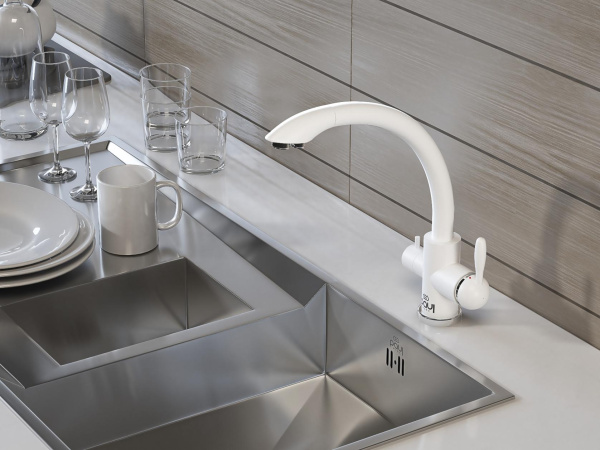 Paulmark Смеситель для кухни ESSEN, белый матовый, две воды, Es213001-431