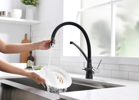 Paulmark Смеситель для кухни SIEGEN, черный металлик, 213111-418