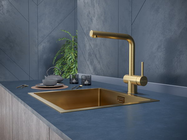 Paulmark Смеситель для кухни Dosse, брашированное золото, Do214418-BG