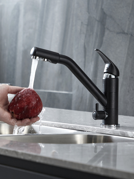 Paulmark Смеситель для кухни HESSEN, на две воды,черный металлик, He213017-418