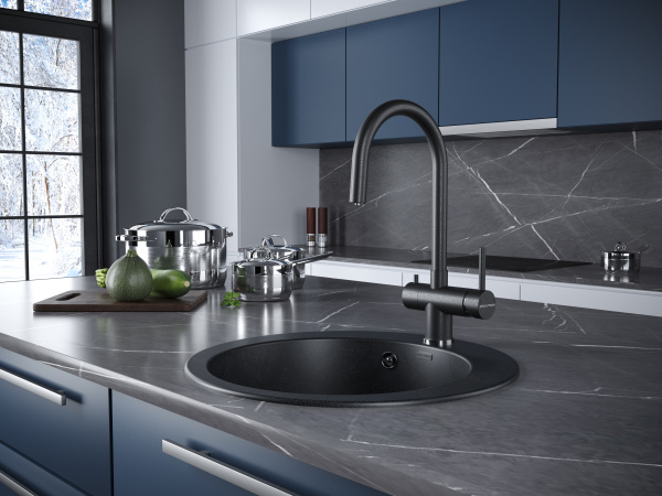 Paulmark Смеситель для кухни Heller, черный металлик, He213218-418