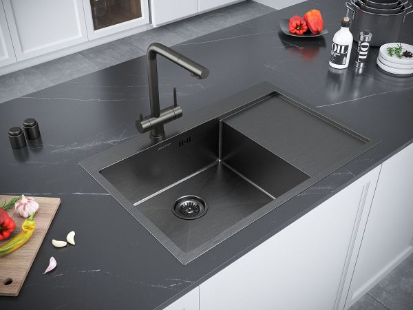 Paulmark Мойка нерж. сталь  ATLAN L, PM217851-GML, вороненая сталь, левая, 780х10мм Paulmark Мойка нерж. сталь  ATLAN L, PM217851-GML, вороненая сталь, левая, 780х10мм